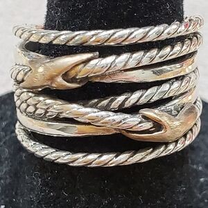 David Yurman Double X Sterling Silver and Gold Twisted Rope Ring